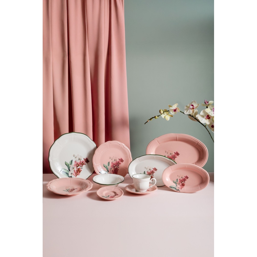 Serviesset 27-delig roze/wit/porselein