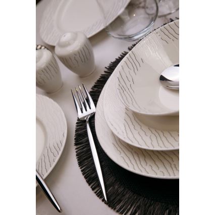 Serviesset 62-delig, wit/zilver, porselein