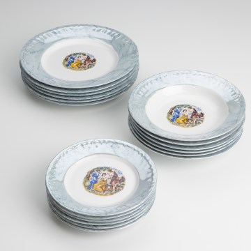 Set 18x porselein bord marmer blauw