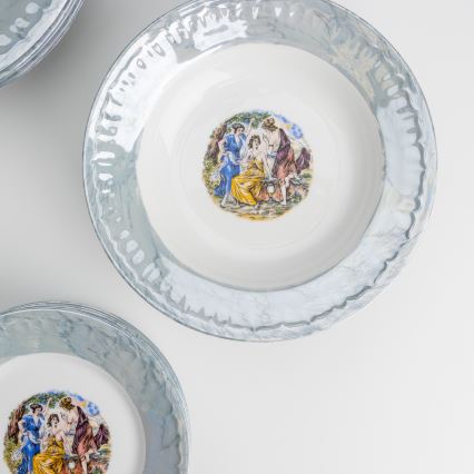 Set 18x porselein bord marmer blauw