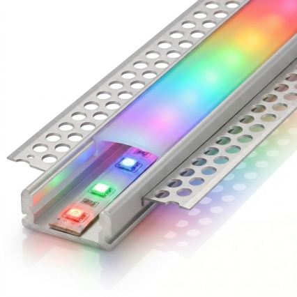 SET 1x LED RGBW dimbare LED-strip DIGITAL LED/9,6W/230V 3 m + 3x inbouwprofiel 1 m zilver/wit + afstandsbediening