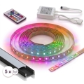SET 1x dimbare RGBW LED-strip DIGITAL LED/16,5W/230V 5 m + 5x inbouwprofiel 1 m zwart/wit + afstandsbediening