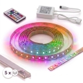 SET 1x dimbare RGBW LED-strip DIGITAL LED/16,5W/230V 5 m + 5x inbouwprofielen 1 m zilver/wit + afstandsbediening