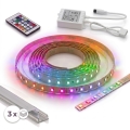 SET 1x dimbare RGBW LED-strip DIGITAL LED/9,6W/230V 3 m + 3x inbouwprofiel 1 m zilver/wit + afstandsbediening