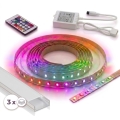 SET 1x dimbare RGBW LED-strip, digitale LED/9,6W/230V, 3 m + 3x inbouwprofiel 1 m, zilver/wit + afstandsbediening