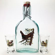 Set 1x glas fles en 2x shotglas doorzichtig met diermotief