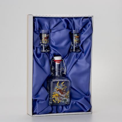 Set 1x glazen fles en 2x shotglas doorzichtig met diermotief - haas