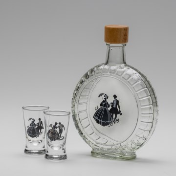 Set 1x glazen fles en 2x shotglas doorzichtig met een dansmotief