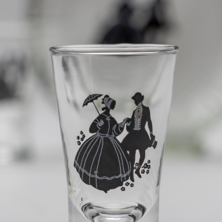 Set 1x glazen fles en 2x shotglas doorzichtig met een dansmotief