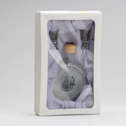 Set 1x glazen fles en 2x shotglas doorzichtig met een dansmotief
