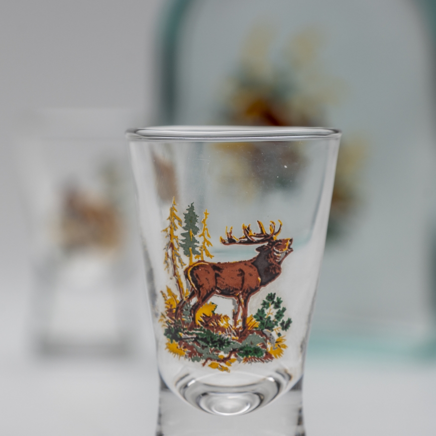 Set 1x glazen fles en 2x shotglas doorzichtig met een hazenmotief