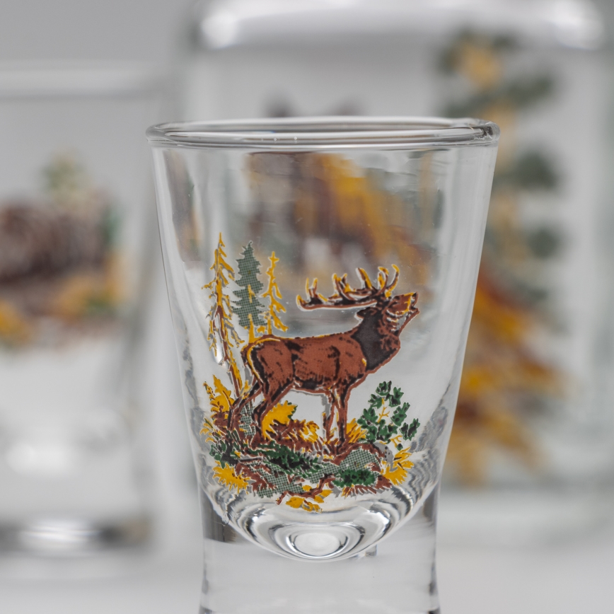 Set 1x glazen fles en 2x shotglas doorzichtig met een vossenmotief