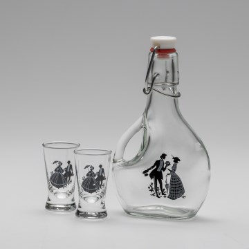 Set 1x grote fles + 2x shotglas doorzichtig met een dansmotief