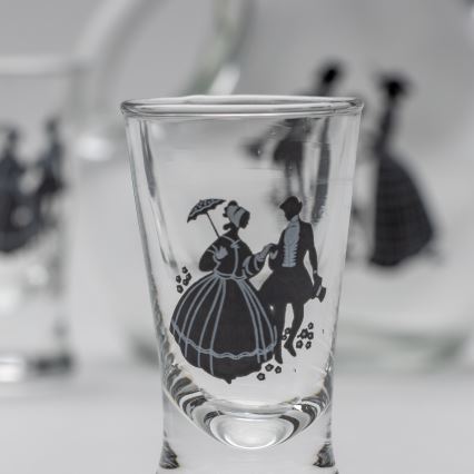 Set 1x grote fles + 2x shotglas doorzichtig met een dansmotief