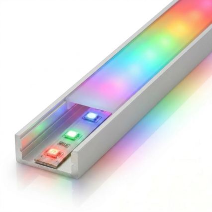 SET 1x dimbare RGBW LED-strip, digitale LED/9,6W/230V, 3 m + 3x inbouwprofiel 1 m, zilver/wit + afstandsbediening