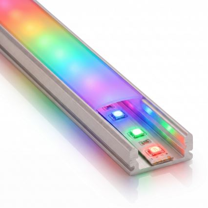 SET 1x dimbare LED RGBW-strip NEO LITE MUSIC LED/24W/230V 5 m IP65 Wi-Fi Tuya + 5x inbouwprofiel 1 m zilver/wit + afstandsbediening