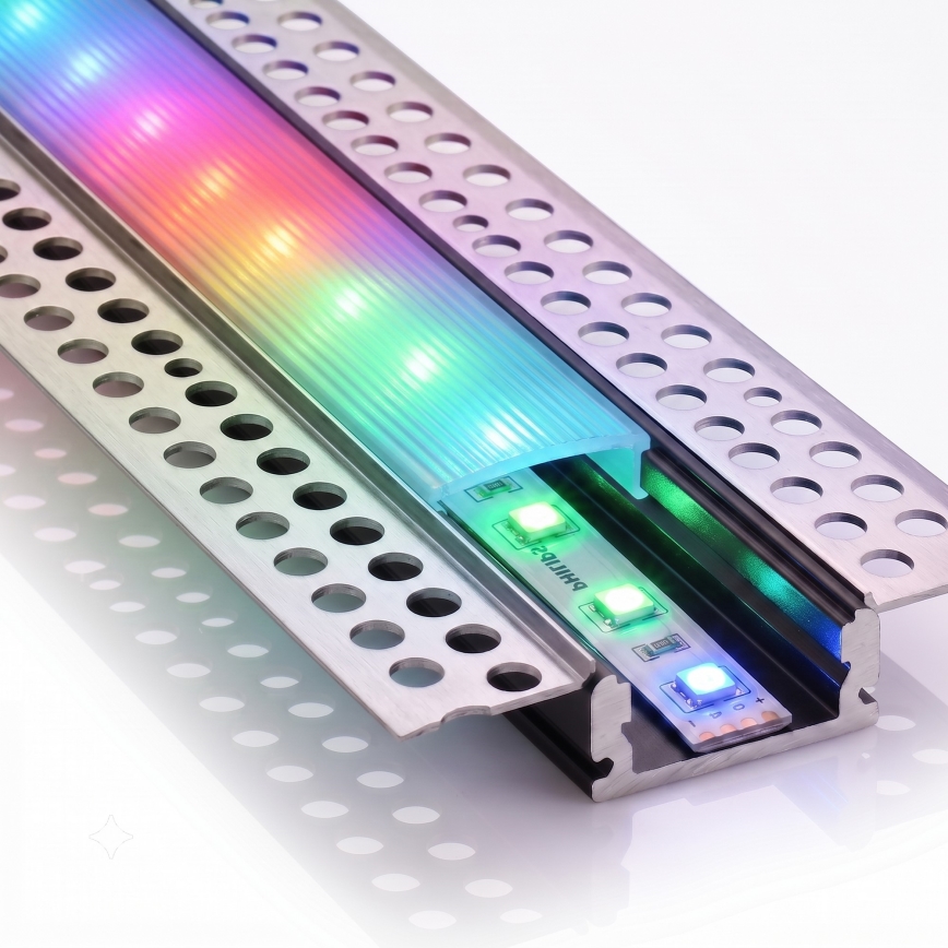 SET 1x dimbare RGBW LED-strip NEO LITE MUSIC LED/24W/230V 5 m IP65 Wi-Fi Tuya + 5x inbouwprofiel 1 m zilver/wit + afstandsbediening