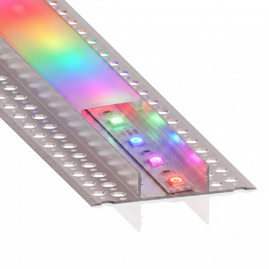 SET 1x LED RGBW dimbare strip NEO LITE MUSIC LED/24W/230V 5 m IP65 Wi-Fi Tuya + 5x inbouwprofiel 1 m zilver/wit + afstandsbediening