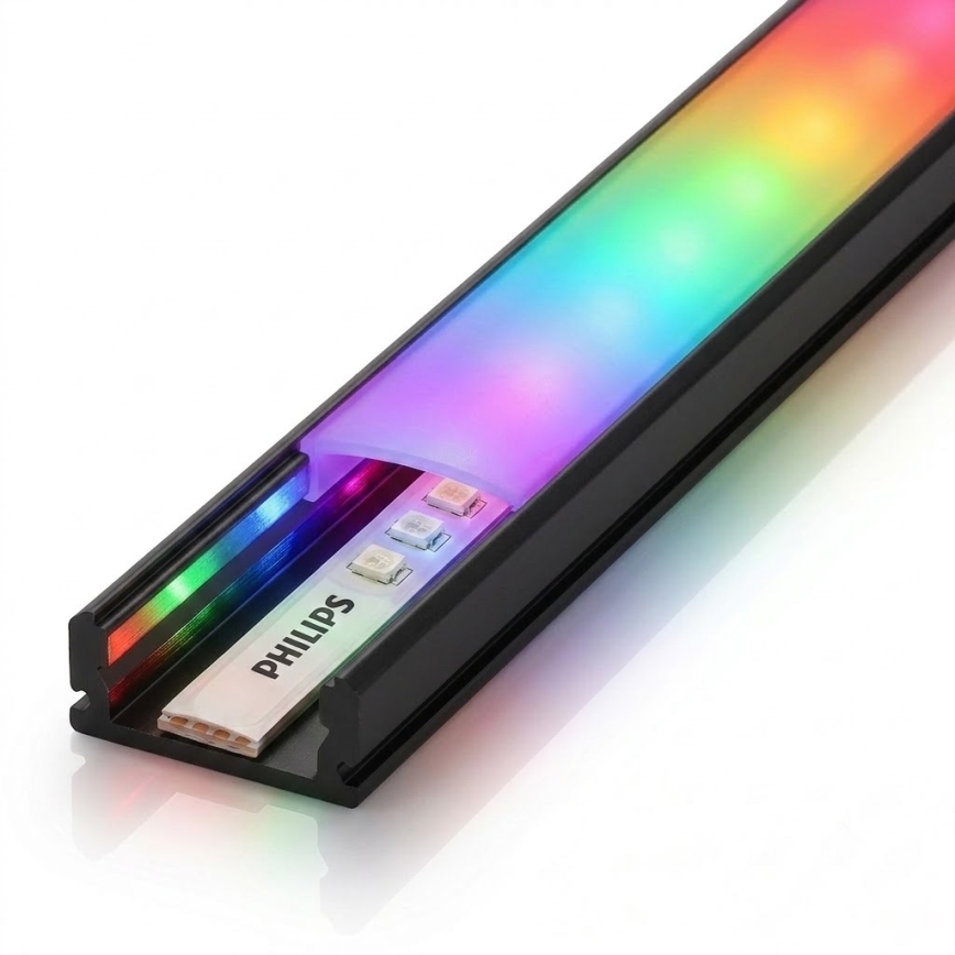 SET 1x dimbare LED RGBW-strip Philips Hue WHITE AND COLOR AMBIANCE LED/20W/230V 2 m + 2x inbouwprofiel 1 m zwart/wit