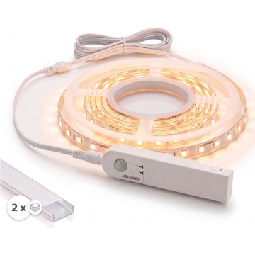 SET 1x LED-strip met bewegingssensor FLEX LED/3,6W/4xAA 2 m + 2x inbouwprofiel 1 m zilver/wit