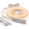 SET 1x LED-strip met bewegingssensor FLEX LED/3,6W/4xAA 2 m + 2x inbouwprofiel 1 m zilver/wit