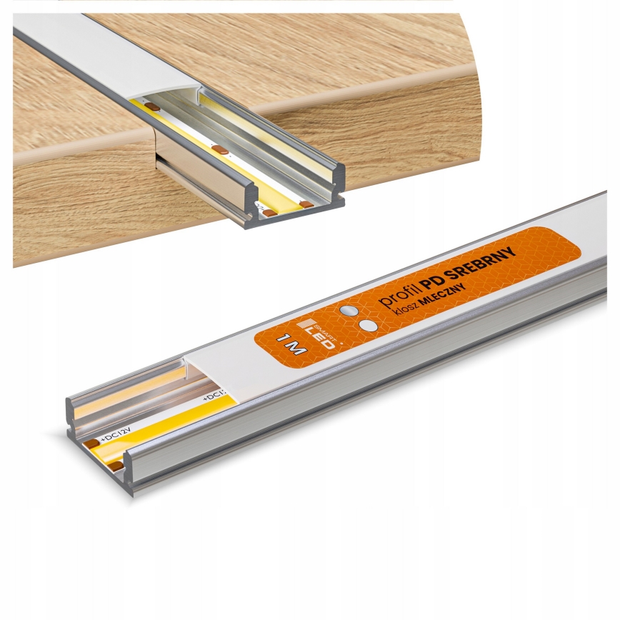 SET 1x LED-strip met bewegingssensor FLEX LED/3,6W/4xAA 2 m + 2x inbouwprofiel 1 m zilver/wit