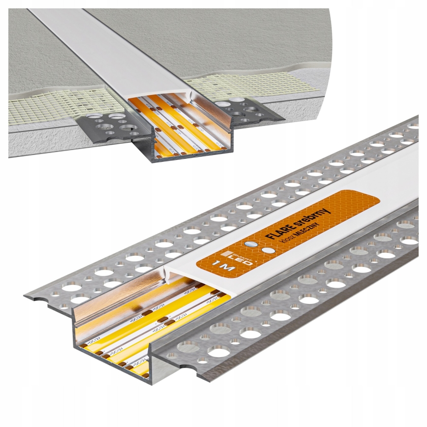 SET 1x LED-strip met bewegingssensor FLEX LED/3,6W/4xAA 2 m + 2x inbouwprofiel 1 m zilver/wit