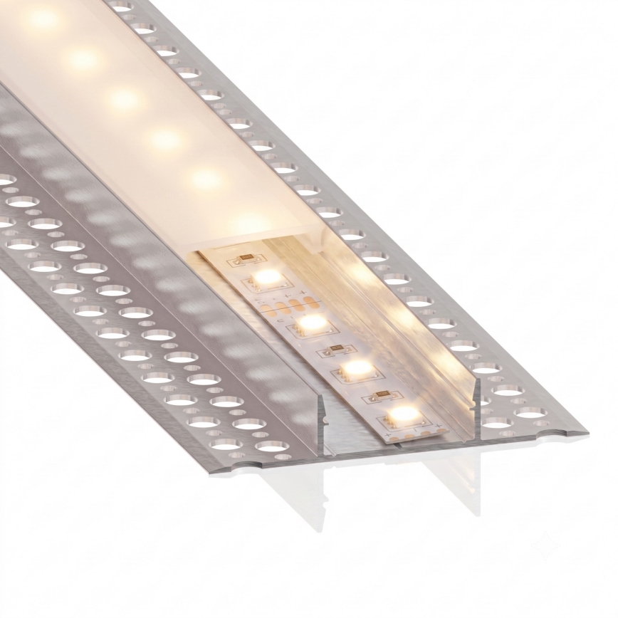 SET 1x LED-strip met bewegingssensor FLEX LED/3,6W/4xAA 2 m + 2x inbouwprofiel 1 m zilver/wit