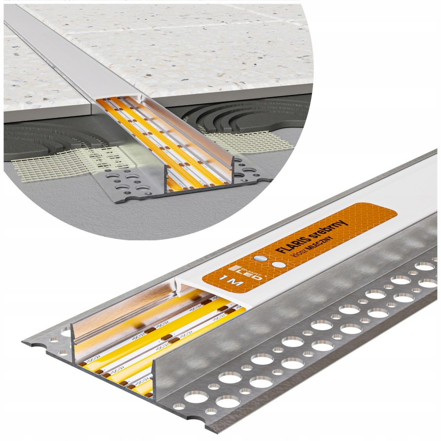 SET 1x LED-strip met bewegingssensor FLEX LED/3,6W/4xAA 2 m + 2x inbouwprofiel 1 m zilver/wit