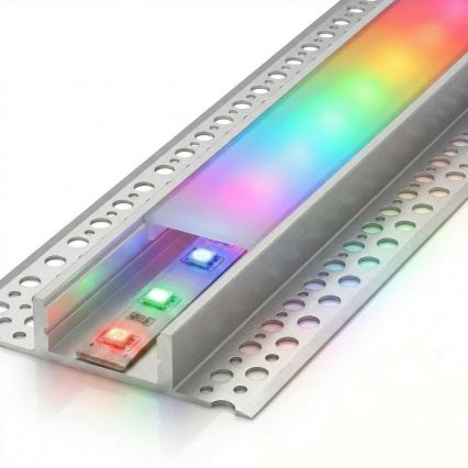 SET 1x dimbare RGBW-LED-strip DIGITAL LED/16,5W/230V 5 m + 5x inbouwprofiel 1 m zilver/wit + afstandsbediening