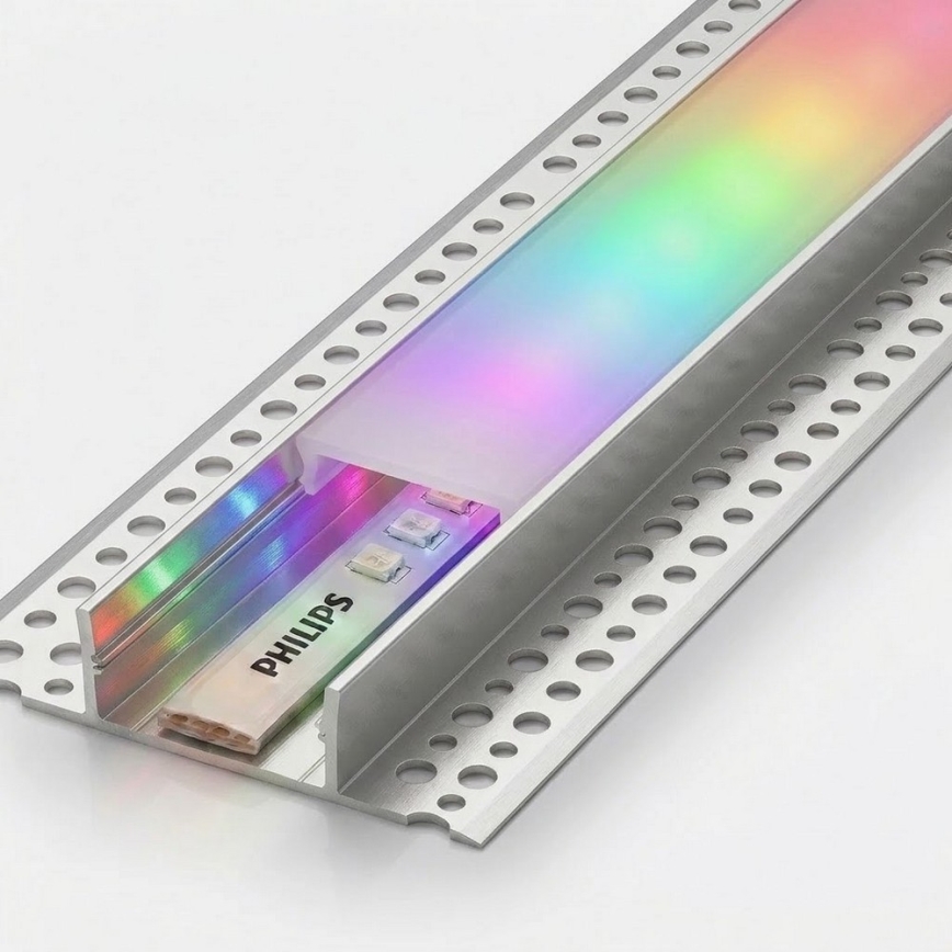 SET 1x dimbare RGBW LED-strip Philips Hue WHITE AND COLOR AMBIANCE LED/20W/230V 2 m + 2x inbouwprofiel 1 m zilver/wit