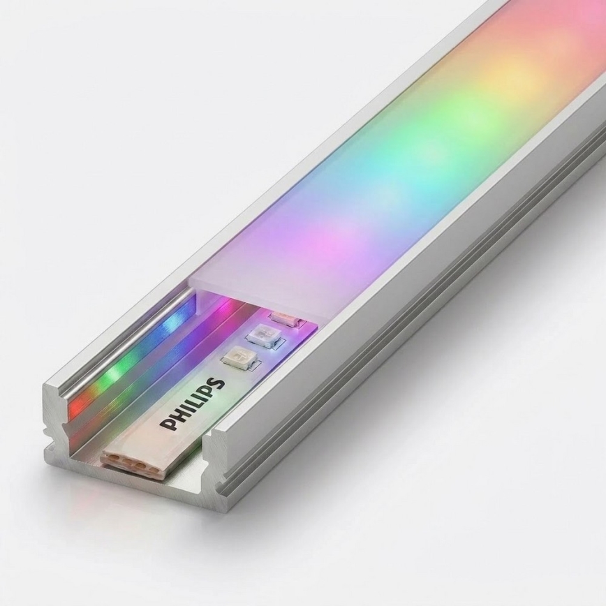 SET 1x dimbare RGBW-LED-strip Philips Hue White and Color Ambiance LED/20W/230V 2 m + 2x inbouwprofiel 1 m zilver/wit