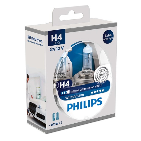 SET 2x Autolamp Philips WHITEVISION 12342WHVSM H4 PX26d/60W/55W/12V+2 positielampen