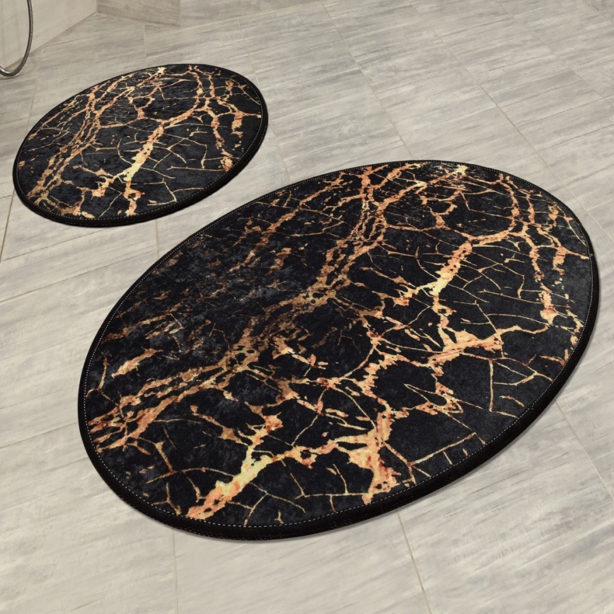 SET 2x Badkamer mat GOLDES 60/100 cm zwart/goud