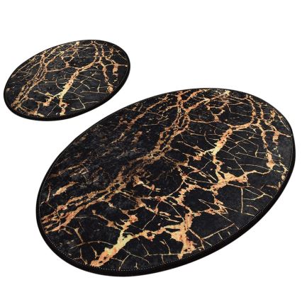 SET 2x Badkamer mat GOLDES 60/100 cm zwart/goud