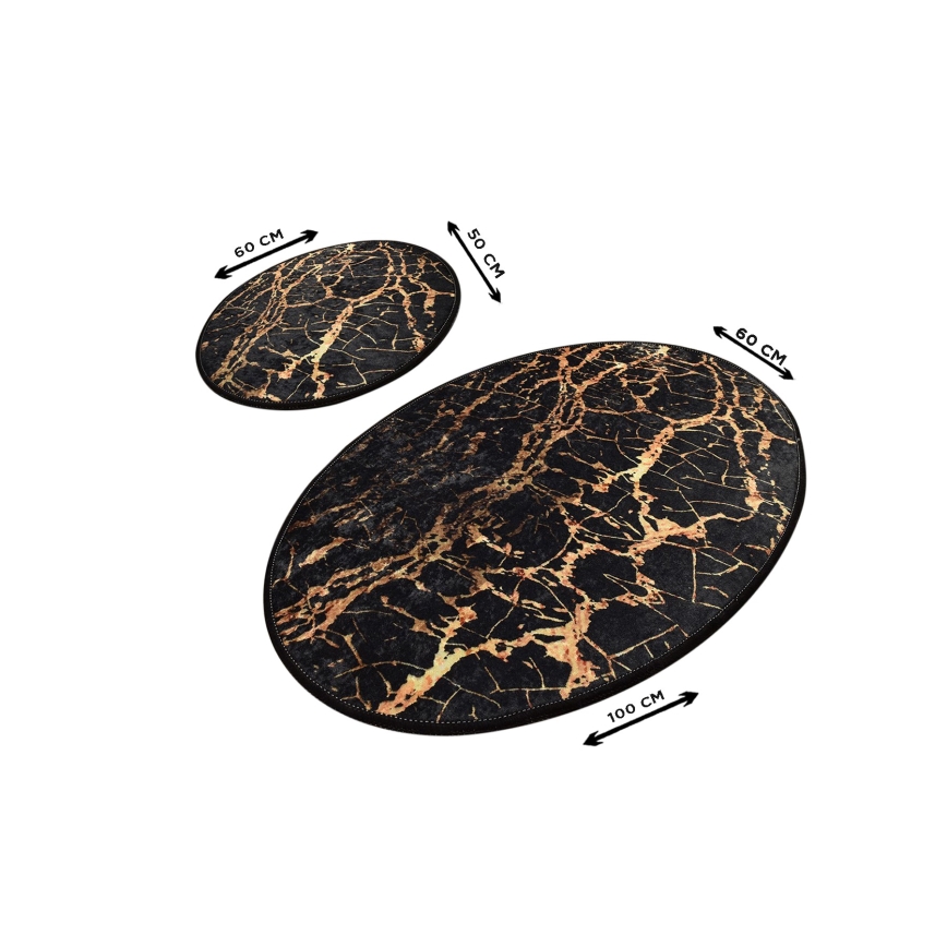 SET 2x Badkamer mat GOLDES 60/100 cm zwart/goud