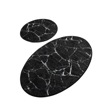 SET 2x Badkamer mat MARBLE 50x60/60x100 cm zwart