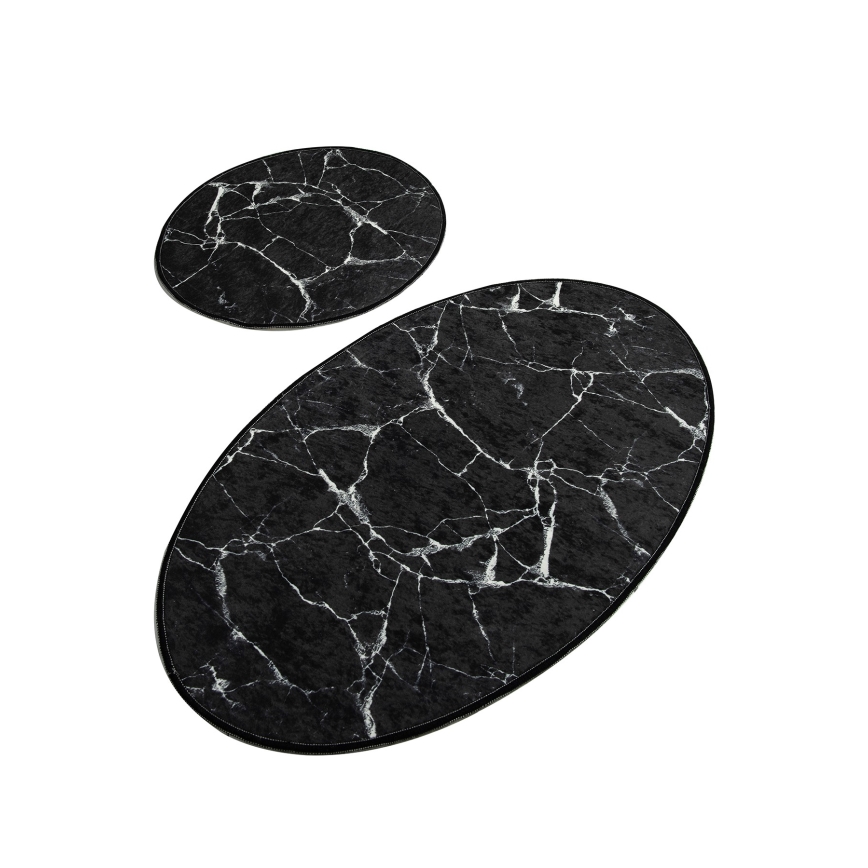 SET 2x Badkamer mat MARBLE 50x60/60x100 cm zwart
