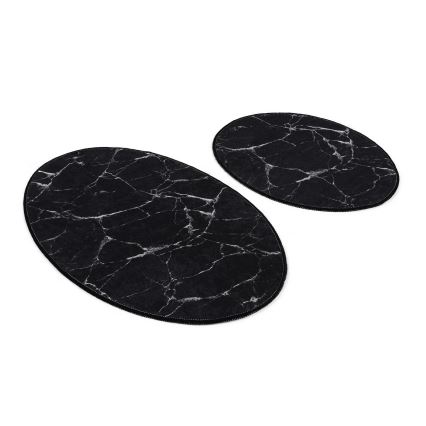 SET 2x Badkamer mat MARBLE 50x60/60x100 cm zwart