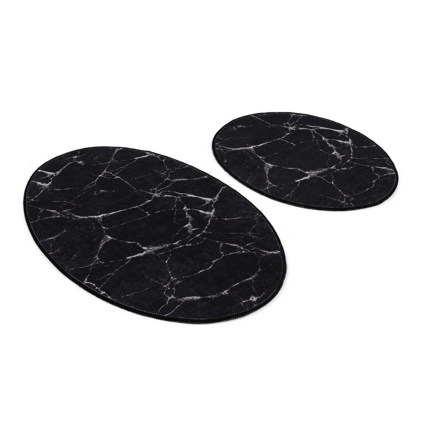 SET 2x Badkamer mat MARBLE 50x60/60x100 cm zwart