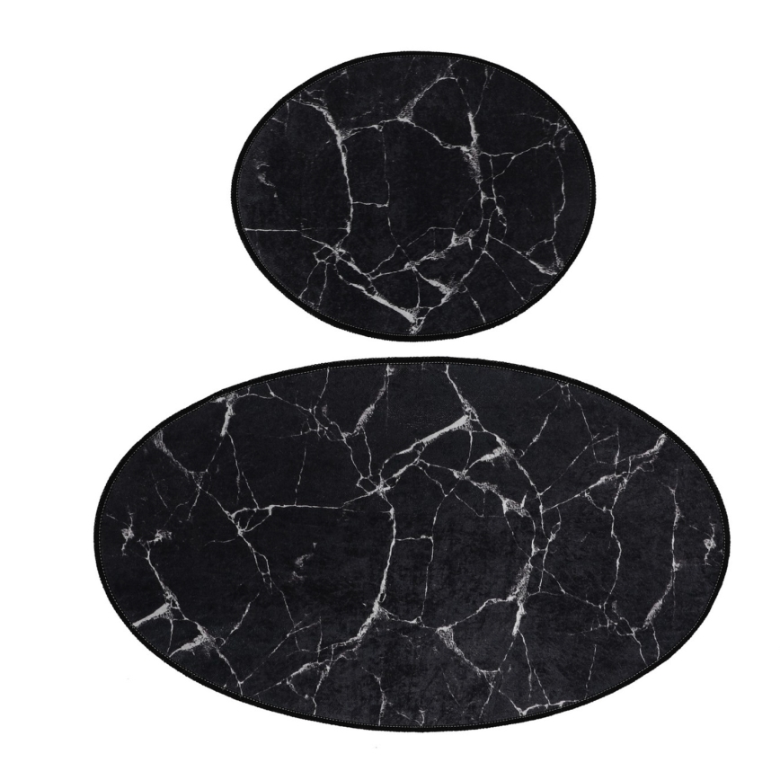 SET 2x Badkamer mat MARBLE 50x60/60x100 cm zwart
