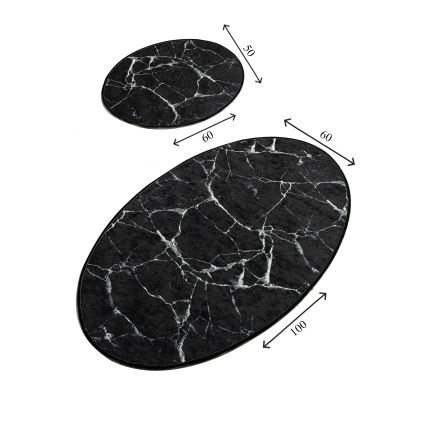 SET 2x Badkamer mat MARBLE 50x60/60x100 cm zwart