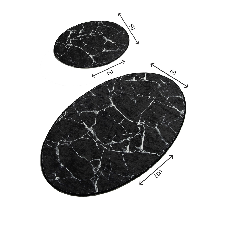 SET 2x Badkamer mat MARBLE 50x60/60x100 cm zwart