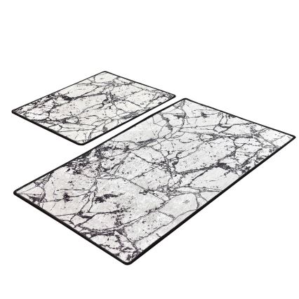 SET 2x Badkamer mat MARBLE 60/100 cm wit/zwart