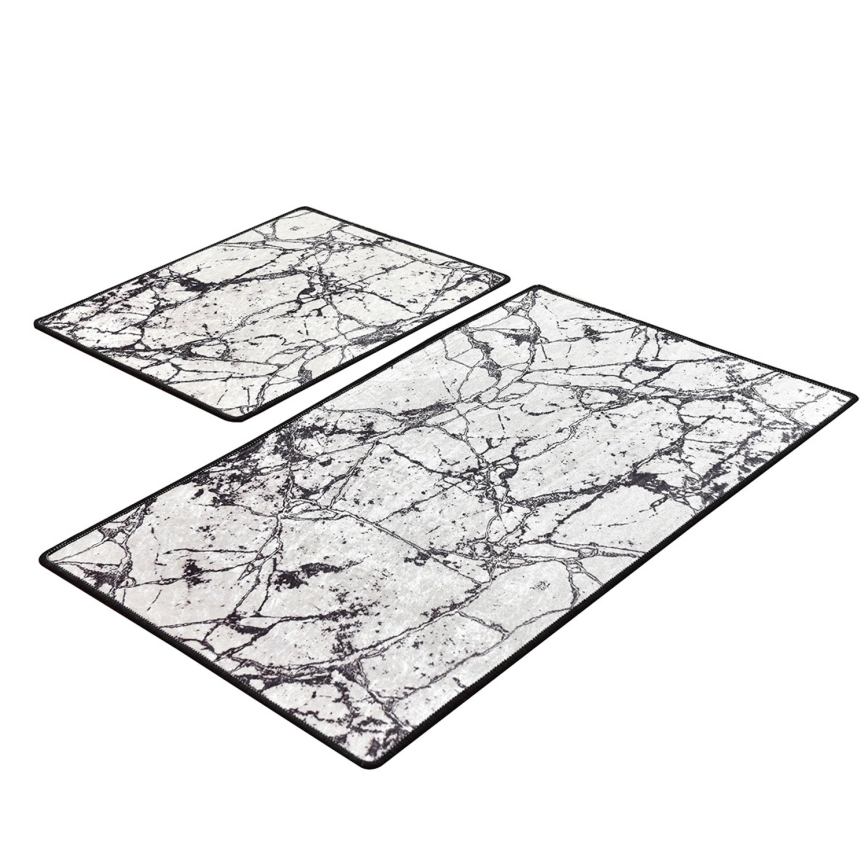 SET 2x Badkamer mat MARBLE 60/100 cm wit/zwart