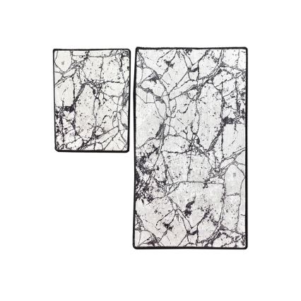 SET 2x Badkamer mat MARBLE 60/100 cm wit/zwart