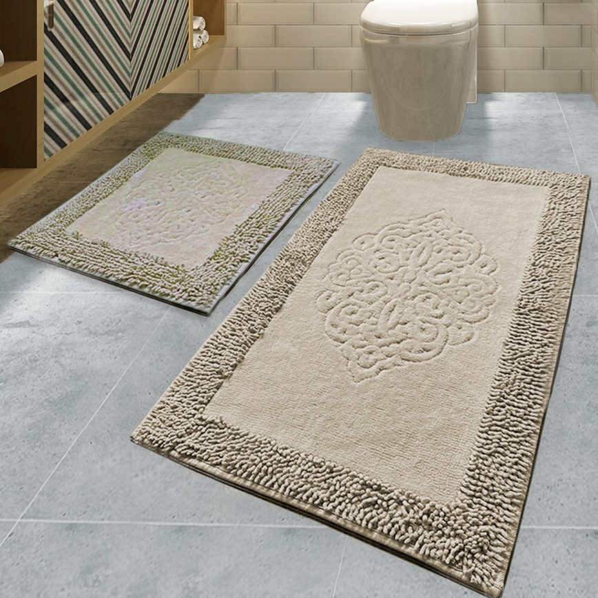 SET 2x Badkamer mat PIANTE 60/100 cm bruin