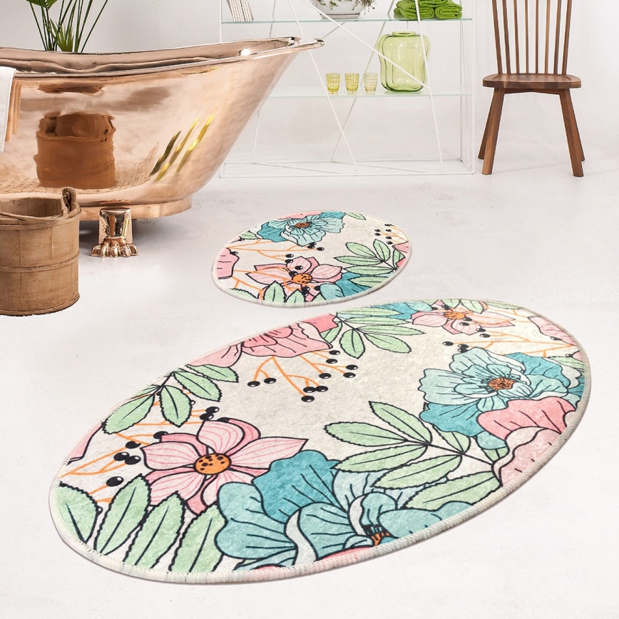 SET 2x Badkamer mat SPRING 60/100 cm kleurrijk