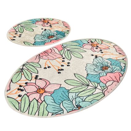 SET 2x Badkamer mat SPRING 60/100 cm kleurrijk
