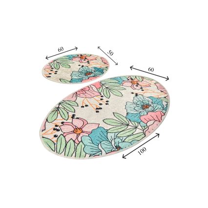SET 2x Badkamer mat SPRING 60/100 cm kleurrijk